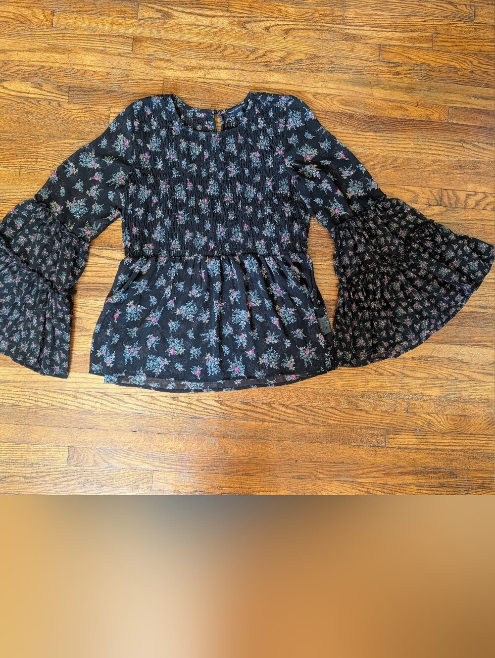 American Eagle Outfitters Black Floral Peasant Top